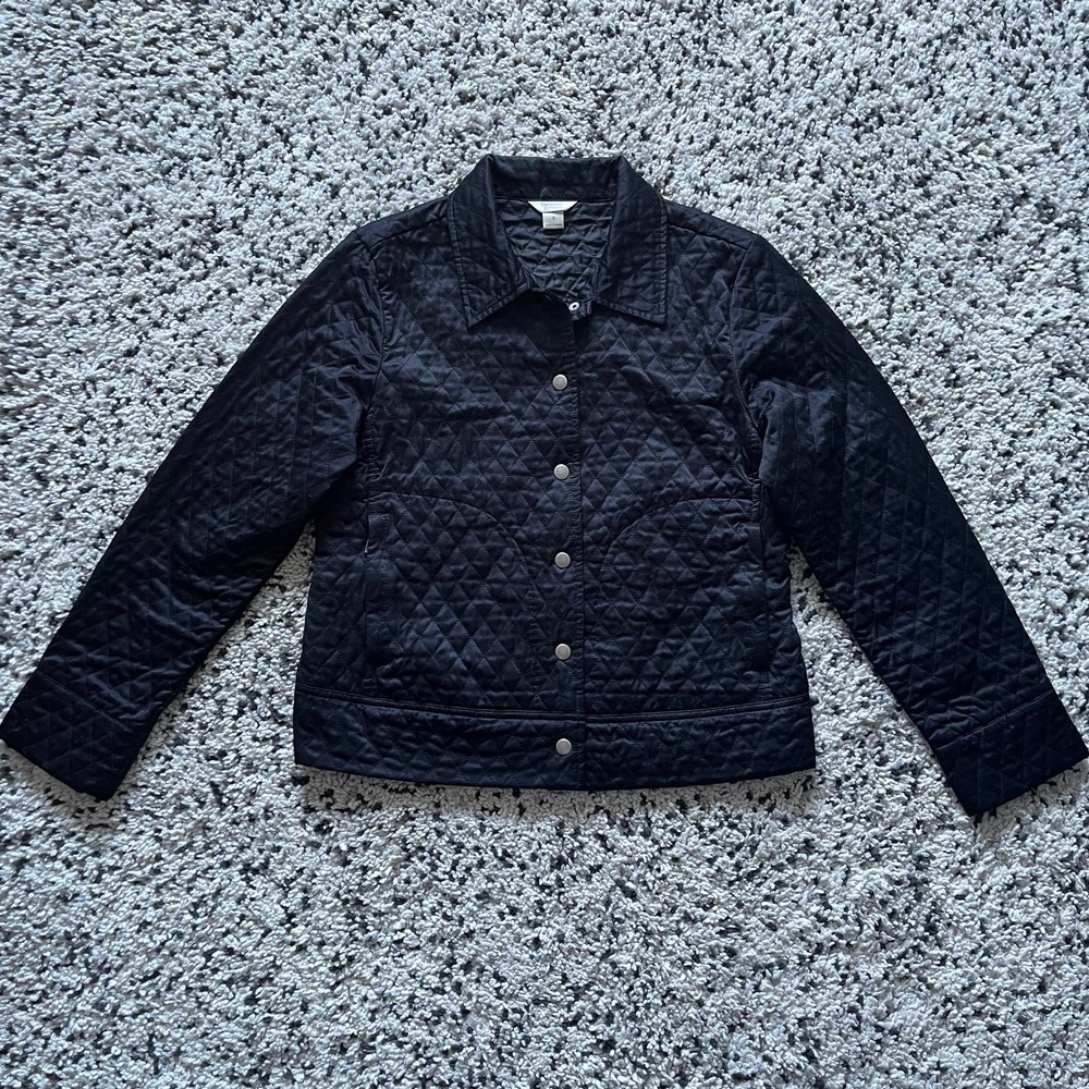 Christopher & Banks Women’s Diamond Quilted Jacket Lightweight Collar Black Sz S